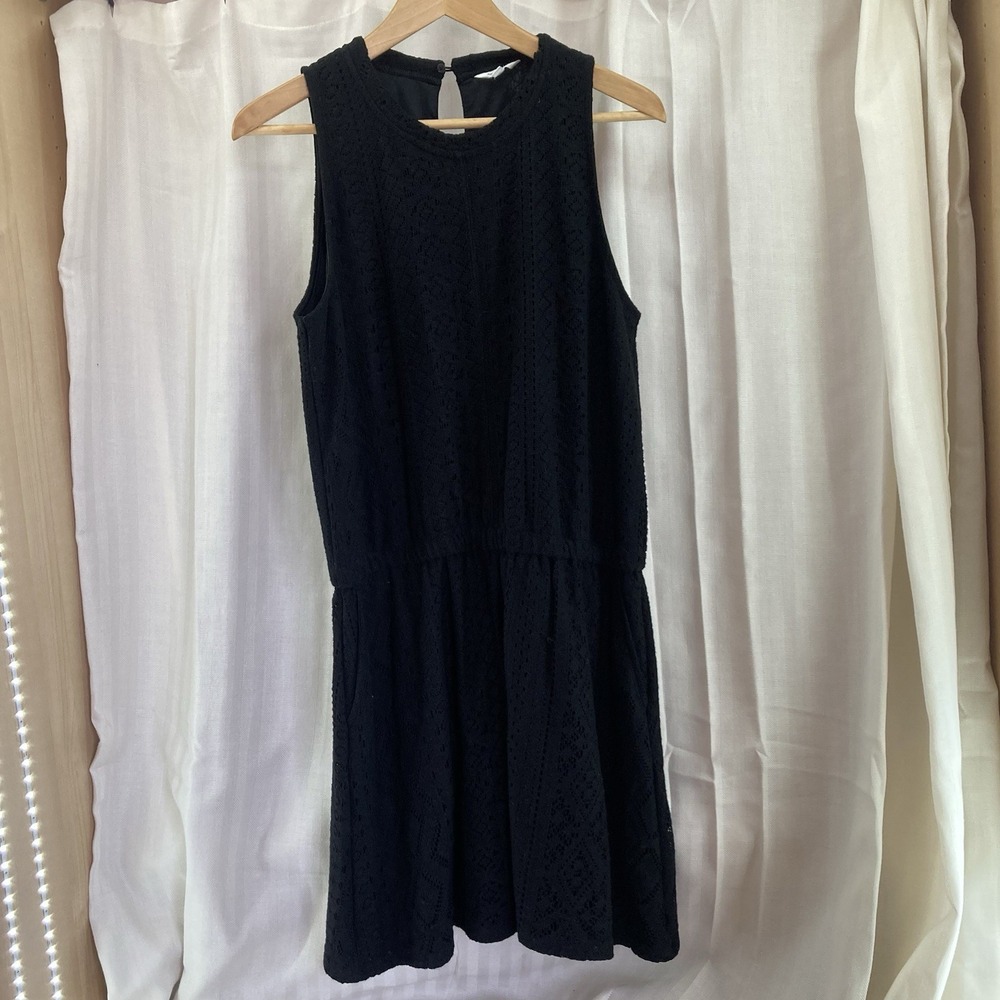 Splendid Women's Paola Pointelle Fit &‎ Flare Dress Pockets Size M Black